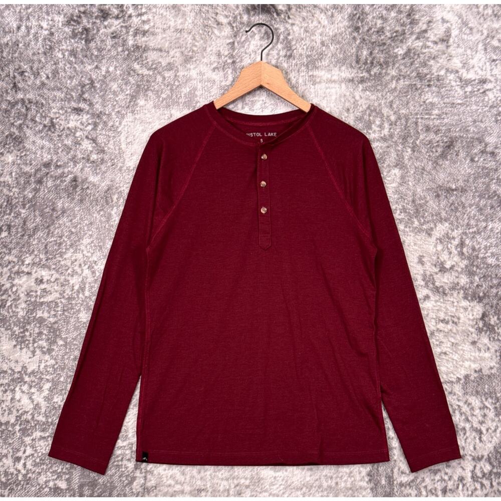 Pistol Lake Long Sleeve Henley Shirt Small Mens Burgundy Wine Red